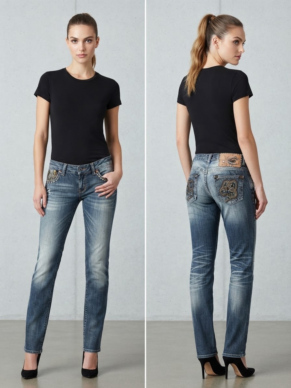 Roberto Cavalli Women’s Straight Leg Jeans in Washed Blue